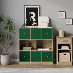 Urbn-Living Urbnliving Asymmetrical 8 Cube Bookcase Shelf Storage Unit W/ 6 Fabric Drawer Inserts (Oak+Green) - thumbnail 4