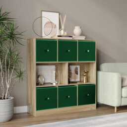 Urbn-Living Urbnliving Asymmetrical 8 Cube Bookcase Shelf Storage Unit W/ 6 Fabric Drawer Inserts (Oak+Green)