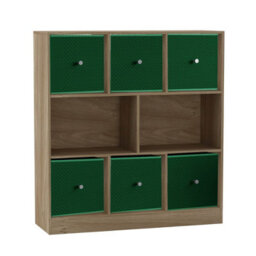 Urbn-Living Urbnliving Asymmetrical 8 Cube Bookcase Shelf Storage Unit W/ 6 Fabric Drawer Inserts (Oak+Green) - thumbnail 3