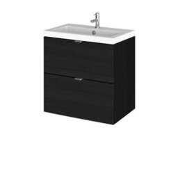 Hudson Reed Fusion Wall Hung 2 Drawer Vanity Unit & Polymarble Basin, Sink Vanity Unit, Charcoal Black, 500mm - thumbnail 1