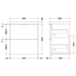 Hudson Reed Fusion Wall Hung 2 Drawer Vanity Unit & Polymarble Basin, Sink Vanity Unit, Charcoal Black, 500mm - thumbnail 4