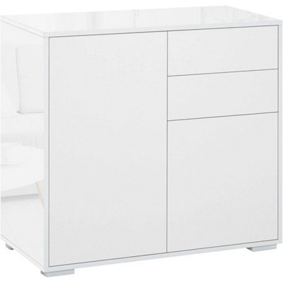 White High Gloss Sideboard Cabinet 2 Doors Drawers Storage - image 1