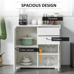 White High Gloss Sideboard Cabinet 2 Doors Drawers Storage - thumbnail 3