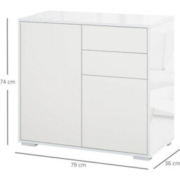 White High Gloss Sideboard Cabinet 2 Doors Drawers Storage - thumbnail 2