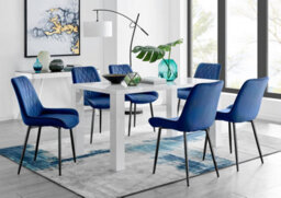 Furniturebox Uk Pivero 6 White Dining Table And 6 Navy Pesaro Black Leg Chairs - thumbnail 1