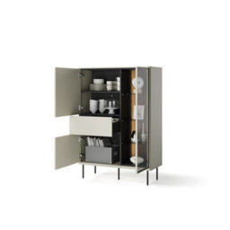 Arte Epiro 1 Elegant Cashmere & Dark Oak Display Cabinet - Modern Storage Solution - W99Cm X H140Cm X D41Cm - thumbnail 3