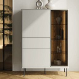 Arte Epiro 1 Elegant Cashmere & Dark Oak Display Cabinet - Modern Storage Solution - W99Cm X H140Cm X D41Cm - thumbnail 4