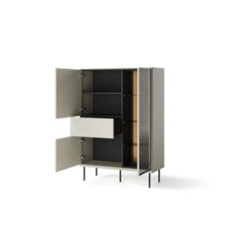 Arte Epiro 1 Elegant Cashmere & Dark Oak Display Cabinet - Modern Storage Solution - W99Cm X H140Cm X D41Cm - thumbnail 2