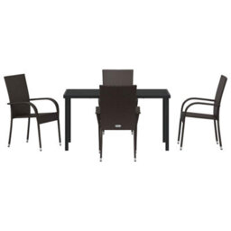 Berkfield Modern Garden Dining Set 5 Pcs Brown Poly Rattan - thumbnail 7