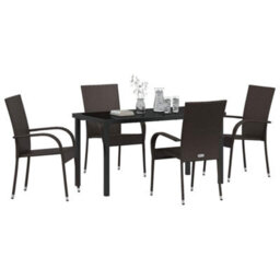 Berkfield Modern Garden Dining Set 5 Pcs Brown Poly Rattan - thumbnail 3