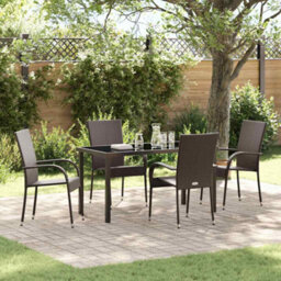 Berkfield Modern Garden Dining Set 5 Pcs Brown Poly Rattan - thumbnail 2