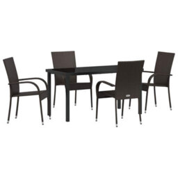Berkfield Modern Garden Dining Set 5 Pcs Brown Poly Rattan - thumbnail 1