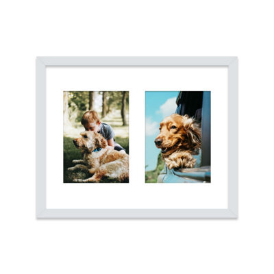 14X11 Inch 2 Opening Photo Collage Frame, Display Two 7X5 Inch Photos, Multi Aperture Family Picture Frame, Light Grey - image 1