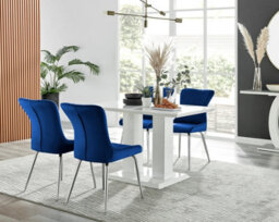 Furniturebox Uk 4 Seater Dining Set - Imperia White High Gloss Dining Table And Chairs - 4 Blue Nora Silver Leg Chairs - thumbnail 1