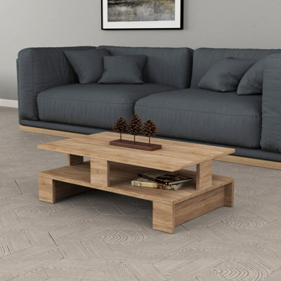 Decortie Mansu Modern Low Coffee Table 80Cm Multipurpose Oak Living Room H 27.5Cm - image 1