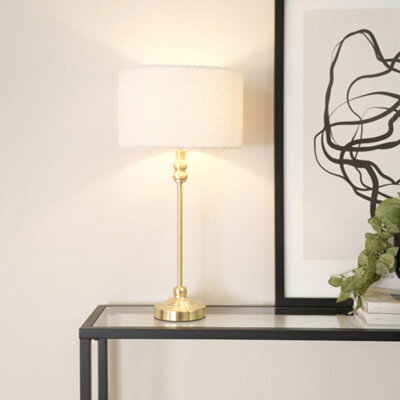 Valuelights Maggie Gold Metal Candlestick Slim Table Lamp With Cream Boucle Drum Lamp Shade - image 1
