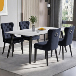 Groundlevel Set Of 2 Studded Velvet Dining Chairs With Ring Knocker