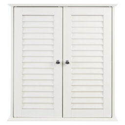 Orsina White Wood 2 Door Wall Cabinet, Decorative Wall Cabinet With Doors & Shelves, Kitchen Wall Storage Unit