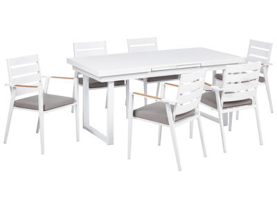 Beliani Garden Dining Set 6 Seater Valcanetto/taviano With Cushions Metal Grey