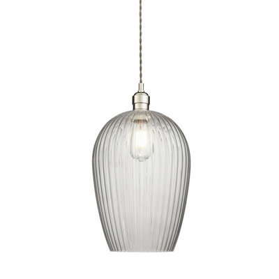 Luminosa Lighting Luminosa Livorno Dome Pendant Ceiling Light Bright Nickel Plate, Clear Ribbed Glass - image 1