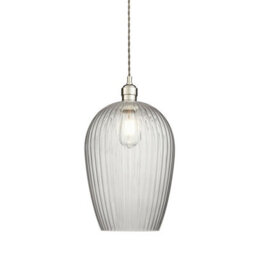 Luminosa Lighting Luminosa Livorno Dome Pendant Ceiling Light Bright Nickel Plate, Clear Ribbed Glass - thumbnail 1