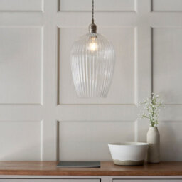 Luminosa Lighting Luminosa Livorno Dome Pendant Ceiling Light Bright Nickel Plate, Clear Ribbed Glass - thumbnail 2