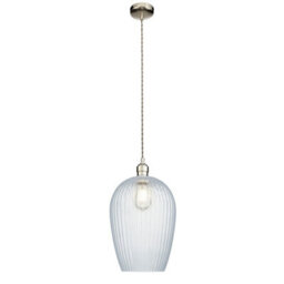 Luminosa Lighting Luminosa Livorno Dome Pendant Ceiling Light Bright Nickel Plate, Clear Ribbed Glass - thumbnail 6