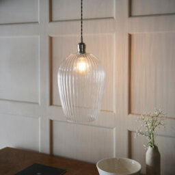 Luminosa Lighting Luminosa Livorno Dome Pendant Ceiling Light Bright Nickel Plate, Clear Ribbed Glass - thumbnail 3