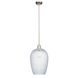 Luminosa Lighting Luminosa Livorno Dome Pendant Ceiling Light Bright Nickel Plate, Clear Ribbed Glass - thumbnail 7