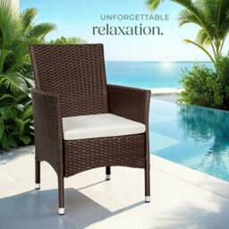 Tectake Garden Chair Nantes Set Of 2 - Weather & Uv-Resistant, 2 Sets Of Cushion Covers - Brown/beige - 2 - thumbnail 9
