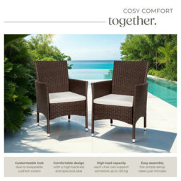 Tectake Garden Chair Nantes Set Of 2 - Weather & Uv-Resistant, 2 Sets Of Cushion Covers - Brown/beige - 2 - thumbnail 4