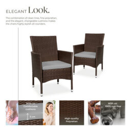 Tectake Garden Chair Nantes Set Of 2 - Weather & Uv-Resistant, 2 Sets Of Cushion Covers - Brown/beige - 2 - thumbnail 3