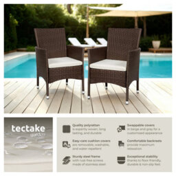 Tectake Garden Chair Nantes Set Of 2 - Weather & Uv-Resistant, 2 Sets Of Cushion Covers - Brown/beige - 2 - thumbnail 2