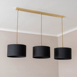 Valuelights Reni Black Fabric Drum Shade 3 Drop Bar Brushed Gold Diner Ceiling Pendant Light - thumbnail 5