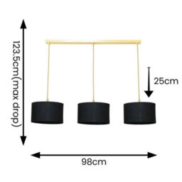 Valuelights Reni Black Fabric Drum Shade 3 Drop Bar Brushed Gold Diner Ceiling Pendant Light - thumbnail 8