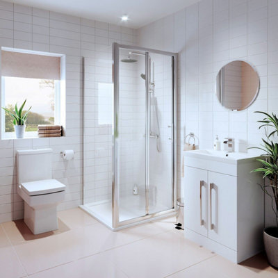 Affine Bathroom Suite Bifold Shower Enclosure Vanity Unit Basin Sink Toilet Wc 900mm - image 1