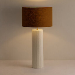 Wyld Haus Verona Ochre Ribbed Ceramic Table Lamp With Linen Shade - thumbnail 8