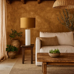 Wyld Haus Verona Ochre Ribbed Ceramic Table Lamp With Linen Shade - thumbnail 2