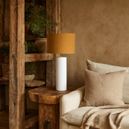 Wyld Haus Verona Ochre Ribbed Ceramic Table Lamp With Linen Shade