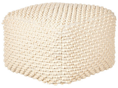 Beliani Hand-Woven Cotton Pouf Ottoman, Light Beige, 50 X 50 X 35 Cm - Bead-Filled, Portable - image 1