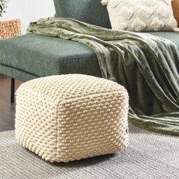 Beliani Hand-Woven Cotton Pouf Ottoman, Light Beige, 50 X 50 X 35 Cm - Bead-Filled, Portable - thumbnail 2