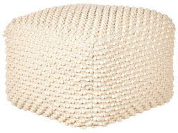 Beliani Hand-Woven Cotton Pouf Ottoman, Light Beige, 50 X 50 X 35 Cm - Bead-Filled, Portable - thumbnail 1