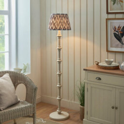 Luminosa Lighting Luminosa Carnaby Satin Almond White Paint Floor Lamp With Pearl Grey Fabric Zigzag Shade 35Cm B22 - thumbnail 2