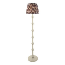 Luminosa Lighting Luminosa Carnaby Satin Almond White Paint Floor Lamp With Pearl Grey Fabric Zigzag Shade 35Cm B22