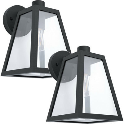 Set Of 2 Black Ip44 Outdoor Wall Lanterns - Modern Trapeze Design With E27 Socket - image 1