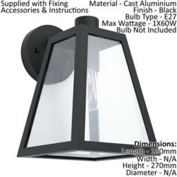 Set Of 2 Black Ip44 Outdoor Wall Lanterns - Modern Trapeze Design With E27 Socket - thumbnail 2