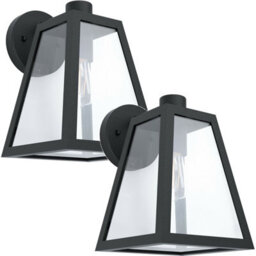 Set Of 2 Black Ip44 Outdoor Wall Lanterns - Modern Trapeze Design With E27 Socket - thumbnail 1