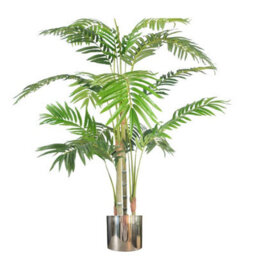 Leaf 120Cm (4Ft) Realistic Artificial Areca Palm With Pot With Silver Metal Planter - thumbnail 1