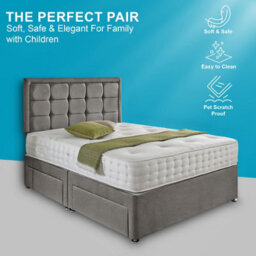 Dining Tables Dallas Matching Headboard Divan Set, 2 Drawer On Same Side With Sprung 1500 Comfort Mattress - Plush Grey - King - thumbnail 2