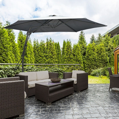 Outsunny 3M Cantilever Parasol With Easy Lever Crank Handle 6 Metal Ribs Grey